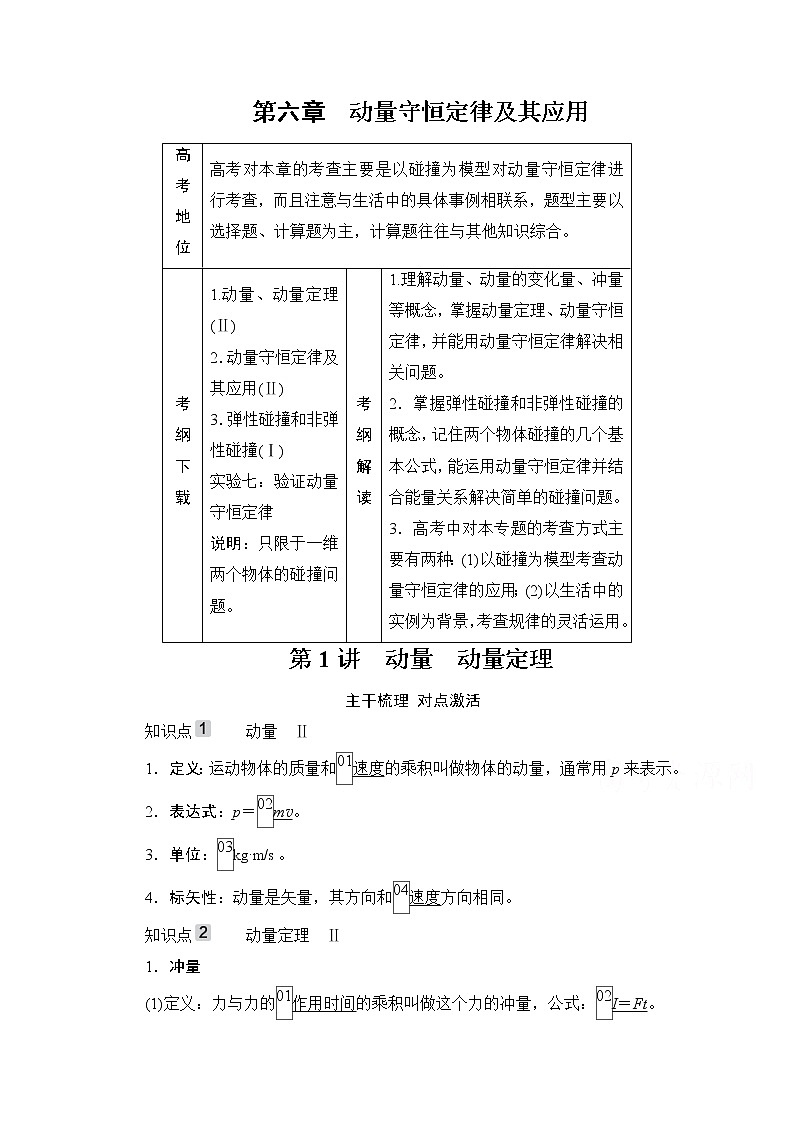 2021高三统考人教物理一轮（经典版）学案：第6章第1讲　动量　动量定理01