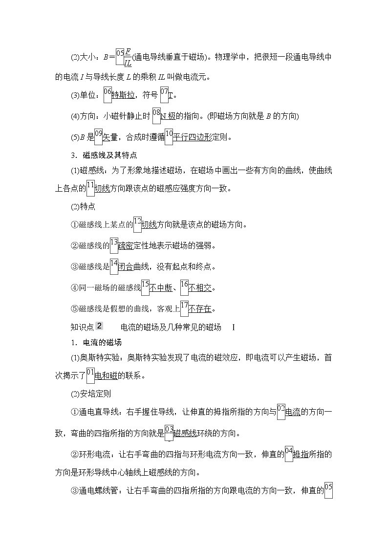 2021高三统考人教物理一轮（经典版）学案：第9章第1讲　磁场及其对电流的作用02