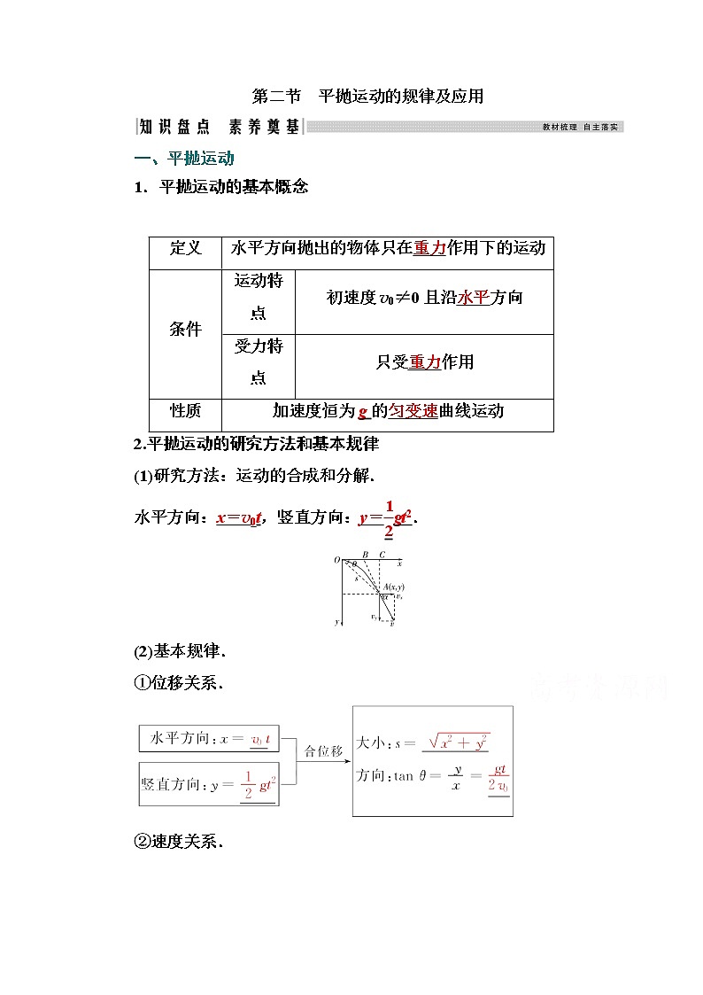 2021高考物理（选择性考试）人教版一轮学案：4.2平抛运动的规律及应用01