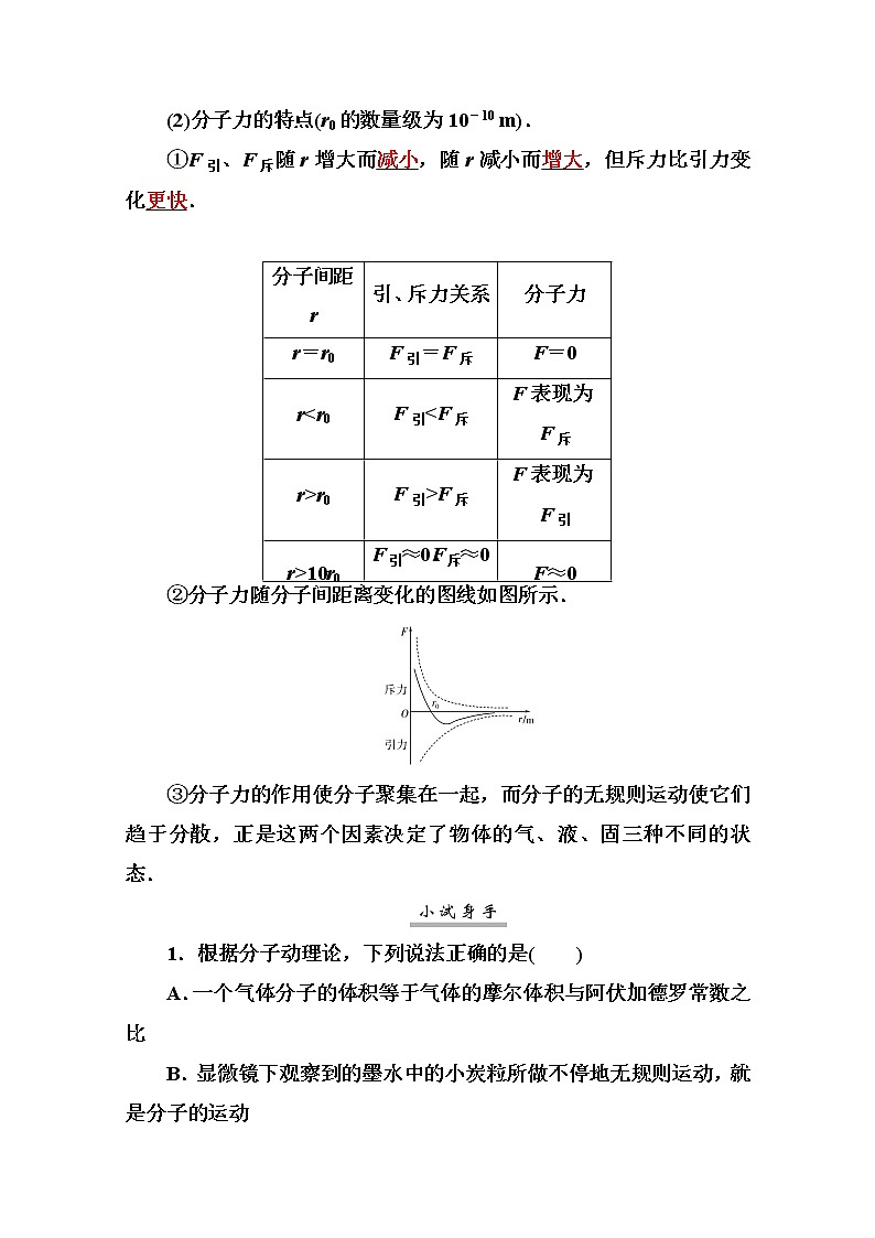 2021高考物理（选择性考试）人教版一轮学案：12.1分子动理论　内能02