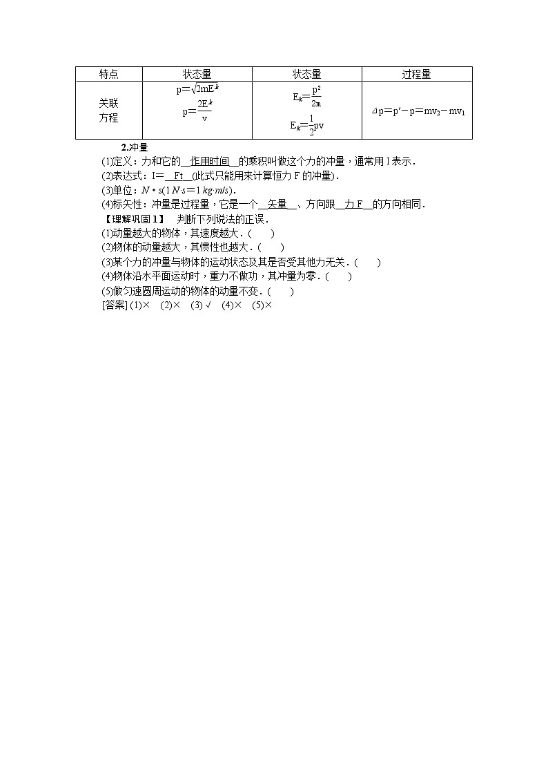 2021版一轮复习名师导学物理文档：第6章　第1节　动量　动量定理 学案02