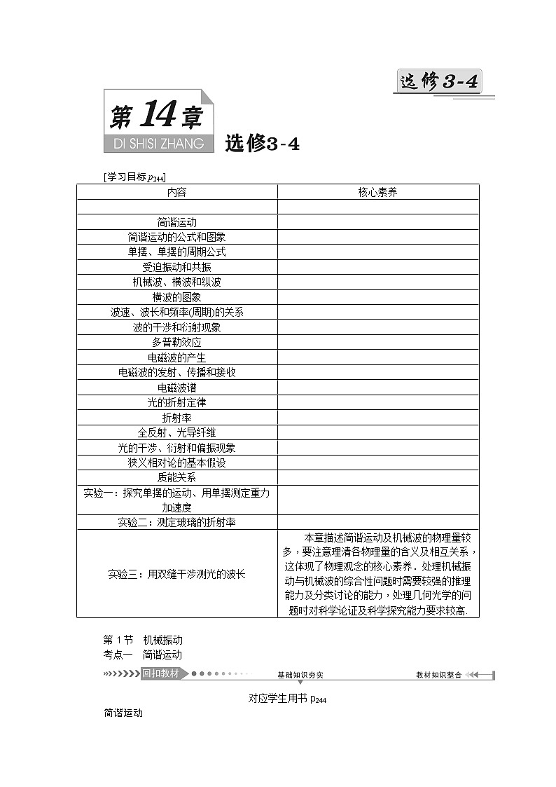 2021版一轮复习名师导学物理文档：第14章　第1节　机械振动 学案01