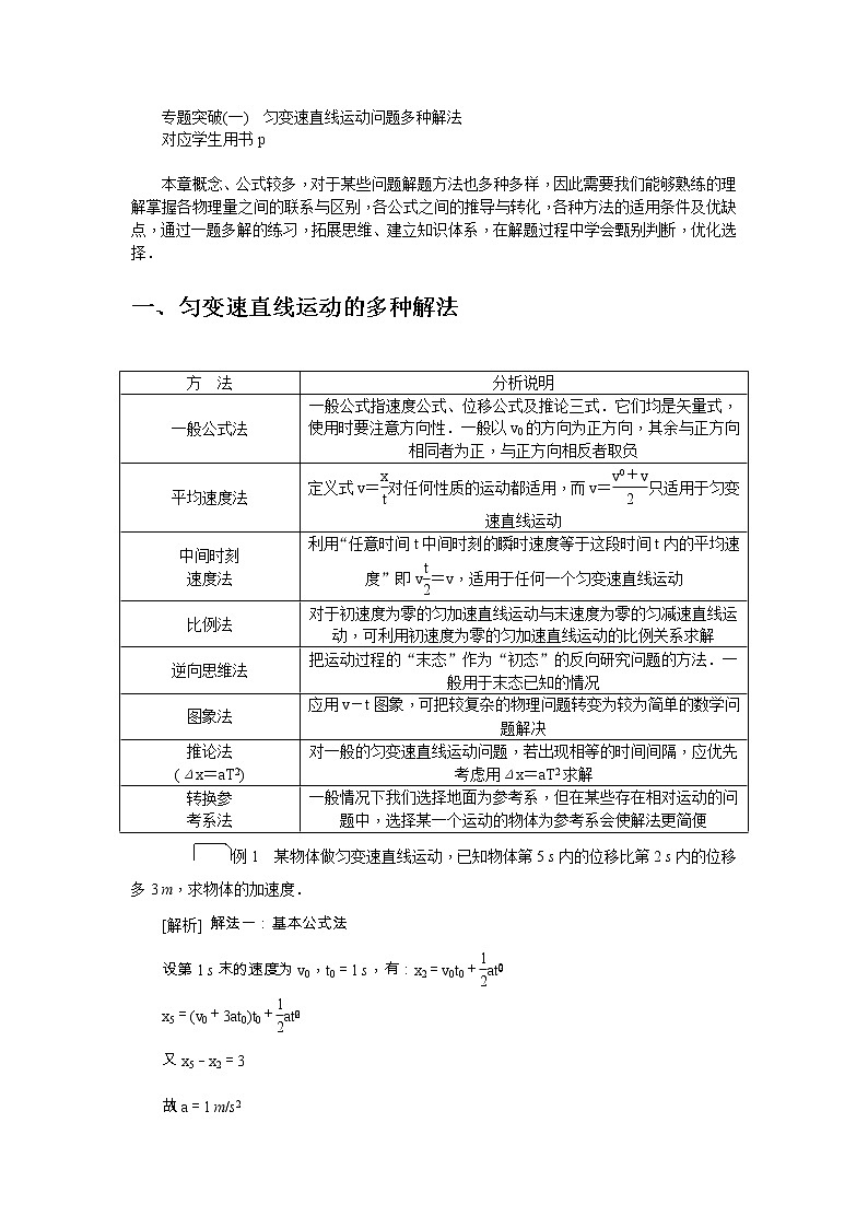 2021版一轮复习名师导学物理文档：专题突破（一）　匀变速直线运动问题多种解法01
