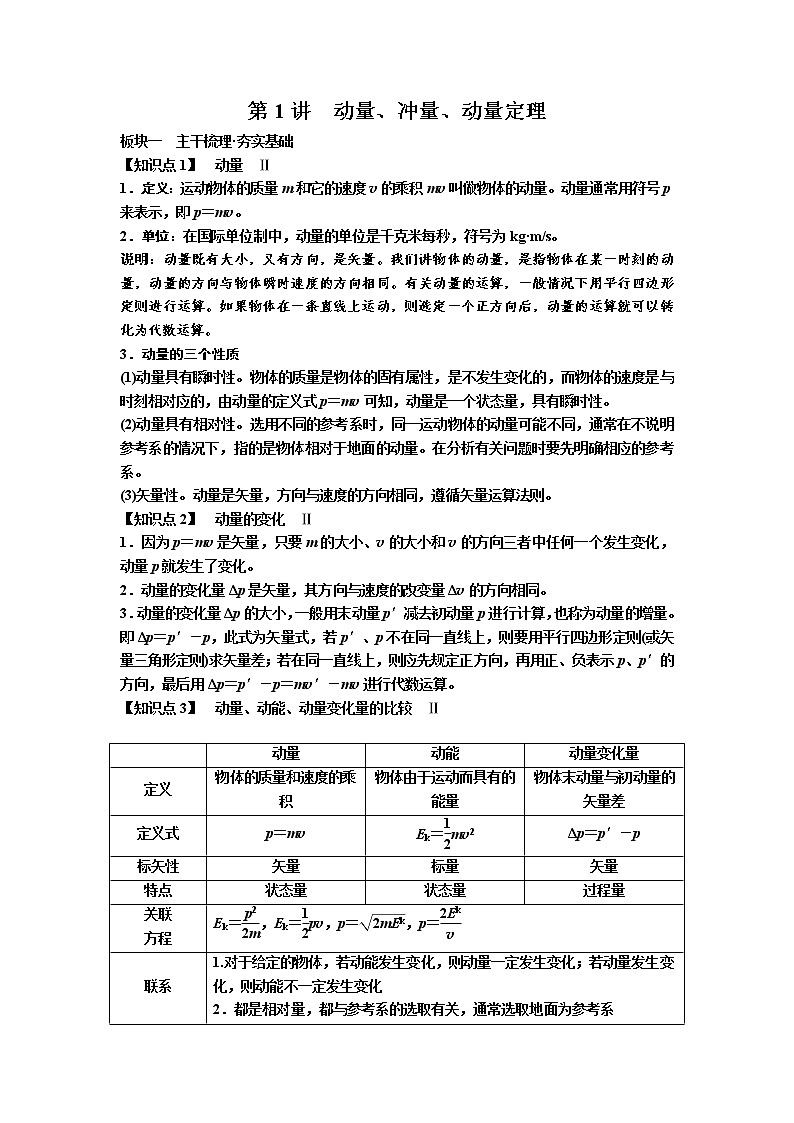 2019年高考物理一轮复习讲义：第6章 第1讲《动量、冲量、动量定理》(含解析)01