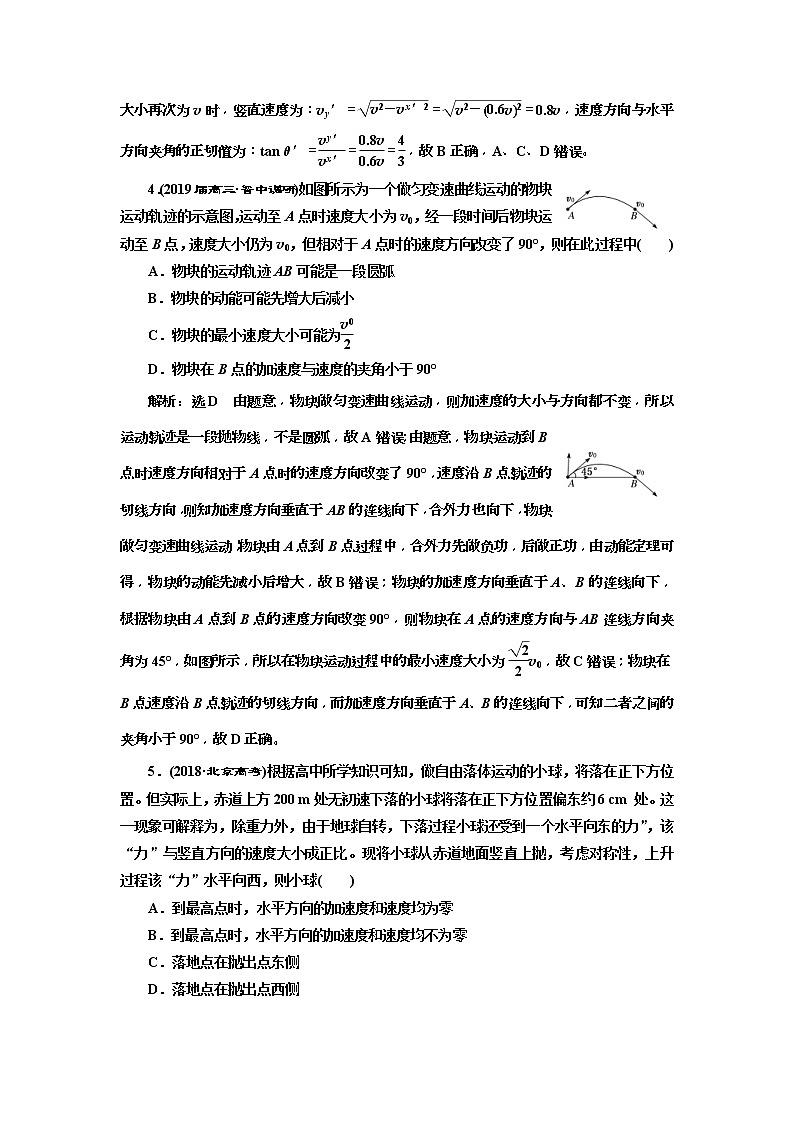2019版高考物理二轮复习专题检测：02熟知“四类典型运动”掌握物体运动规律(含解析)02