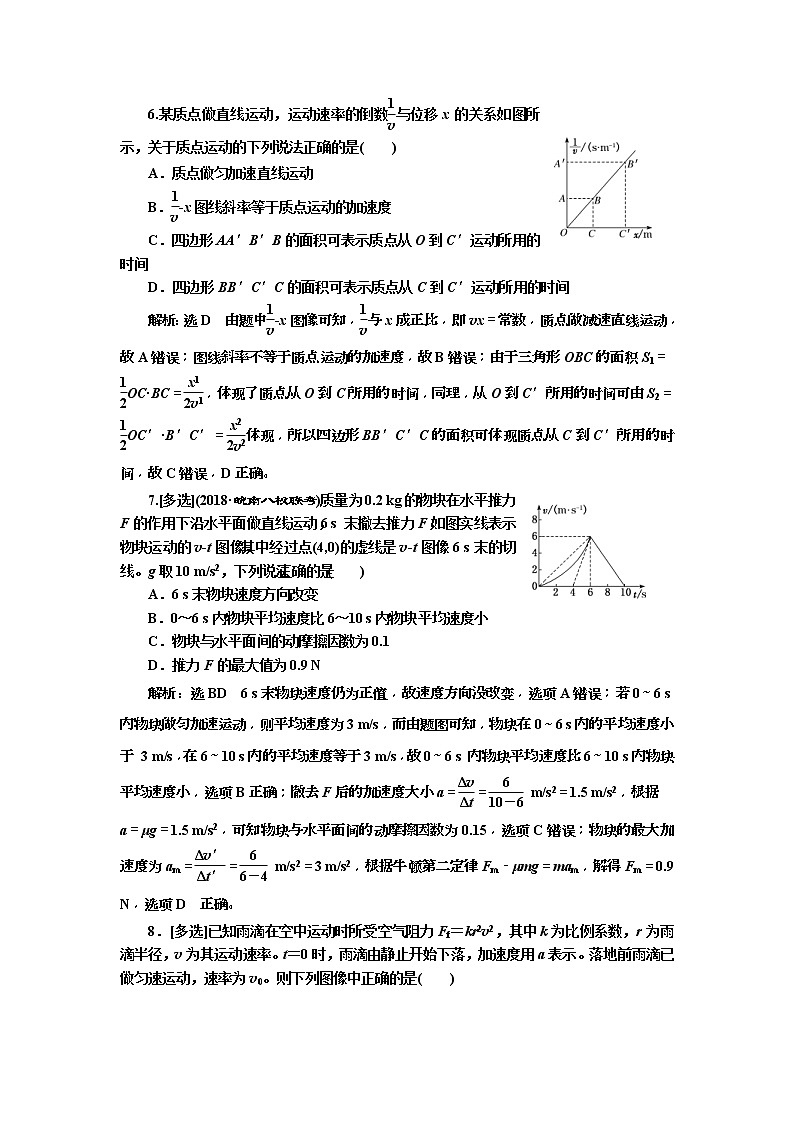 2019版高考物理二轮复习专题检测：05 谙熟“三看、两转化”破解力学图像三类问题(含解析)03