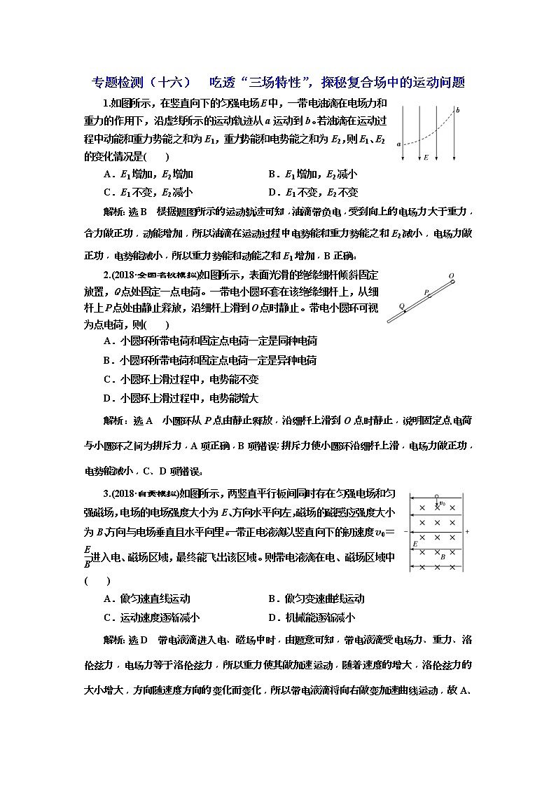 2019版高考物理二轮复习专题检测：16 吃透“三场特性”探秘复合场中的运动问题(含解析)01