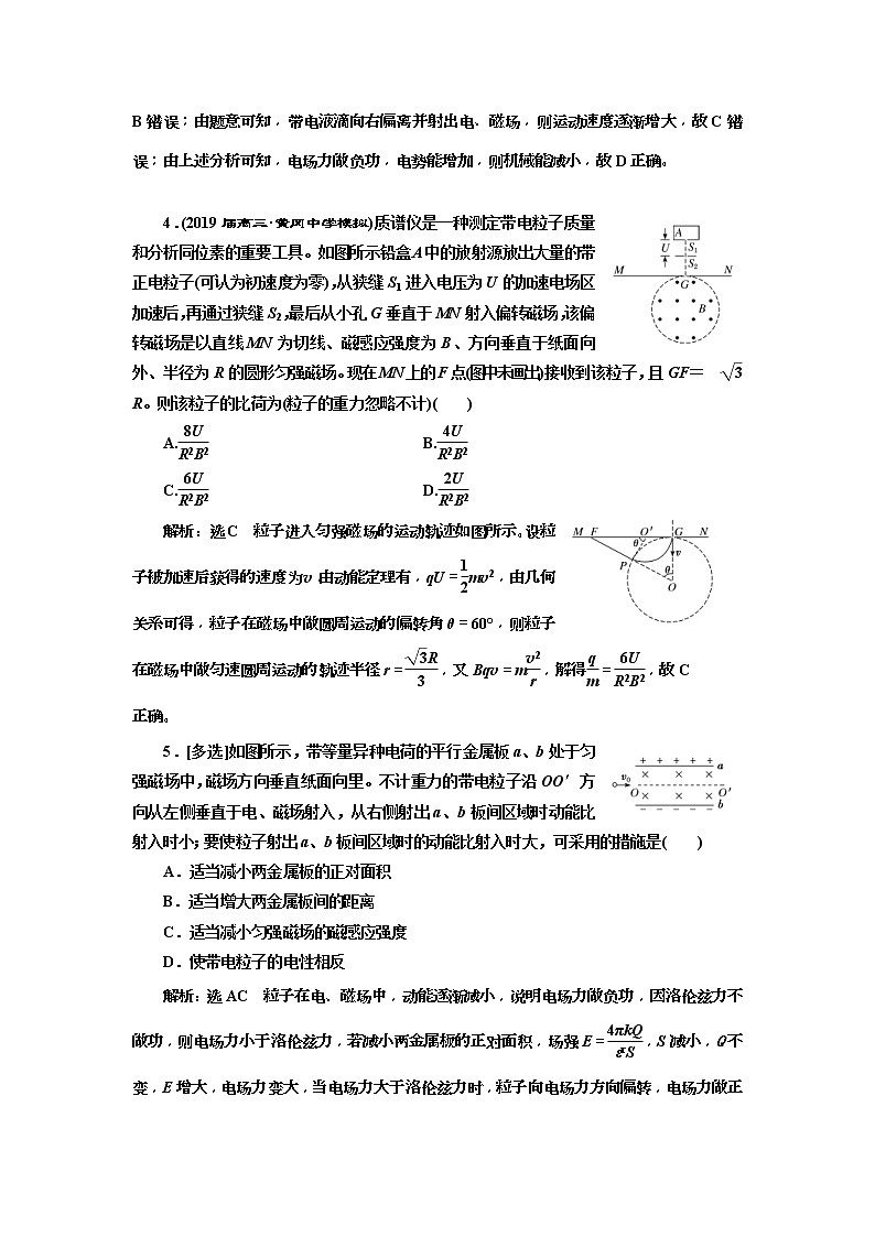 2019版高考物理二轮复习专题检测：16 吃透“三场特性”探秘复合场中的运动问题(含解析)02