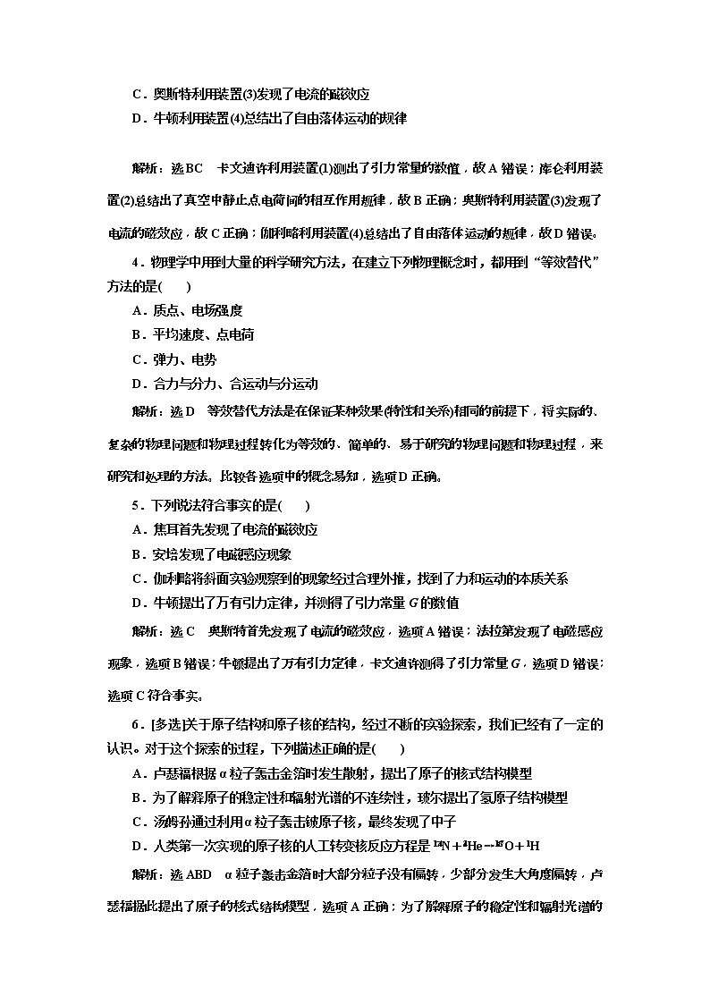 2019版高考物理二轮复习专题检测：20 “前挂后连”巧记物理学史和重要思想方法(含解析)02