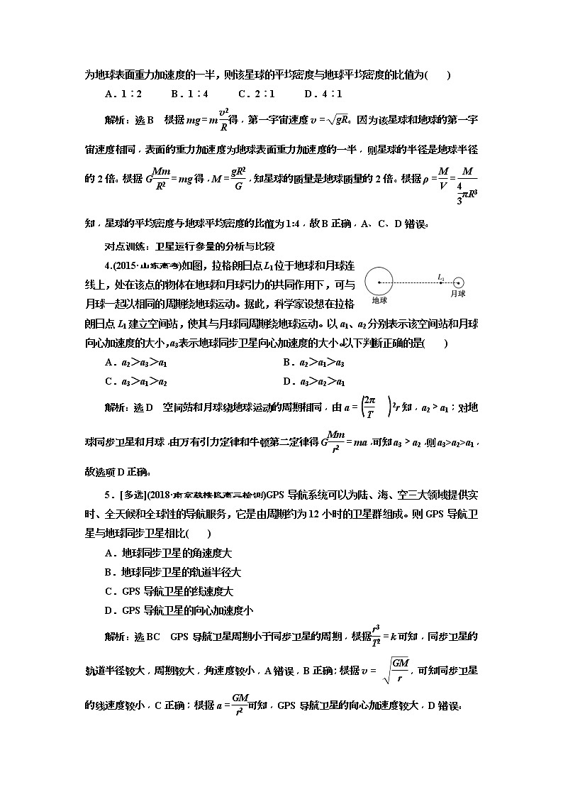 (江苏版)2019届高考物理一轮复习课时检测15《 天体运动与人造卫星》(含解析)02
