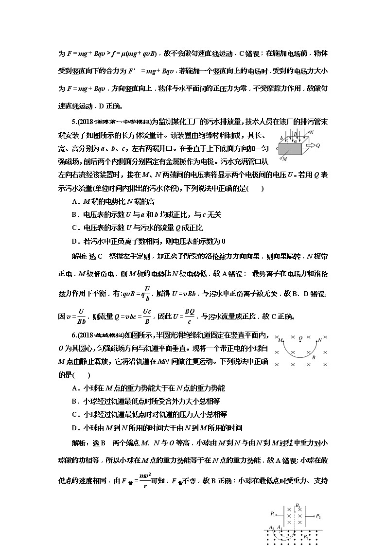 (江苏版)2019届高考物理一轮复习课时检测30《 带电粒子在叠加场中的运动》(含解析)03