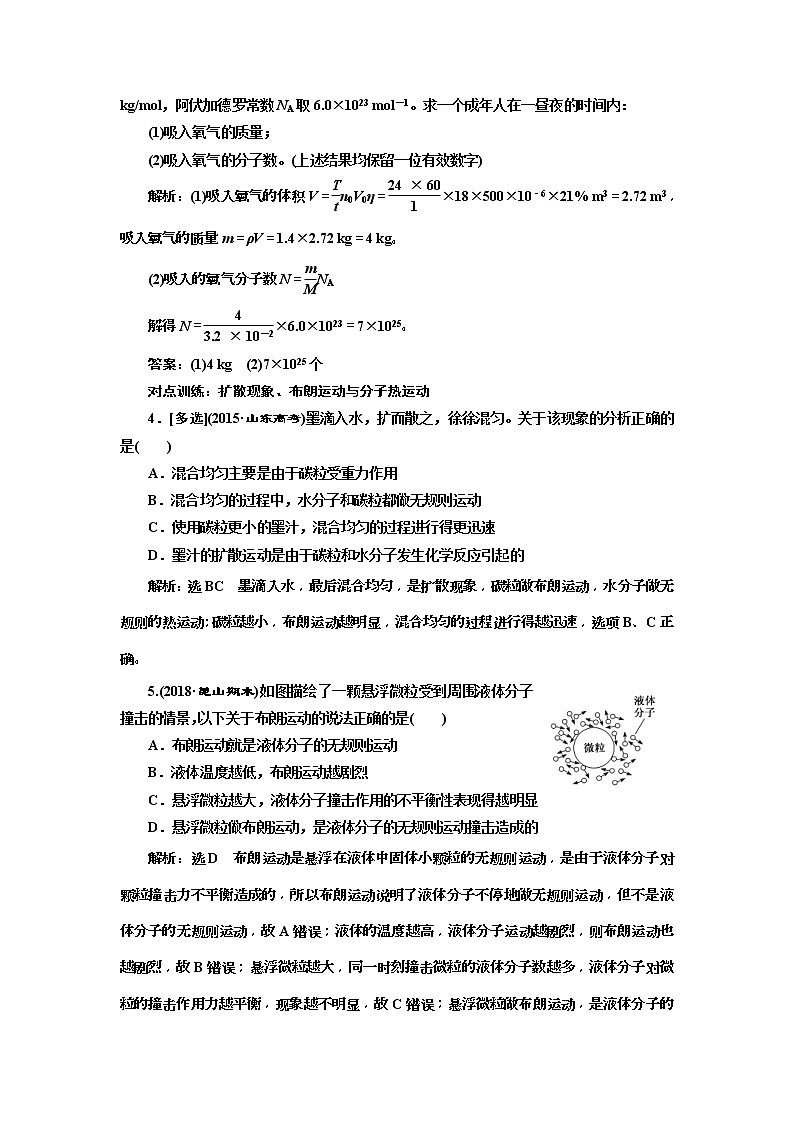 (江苏版)2019届高考物理一轮复习课时检测40《 分子动理论 内能》(含解析)02