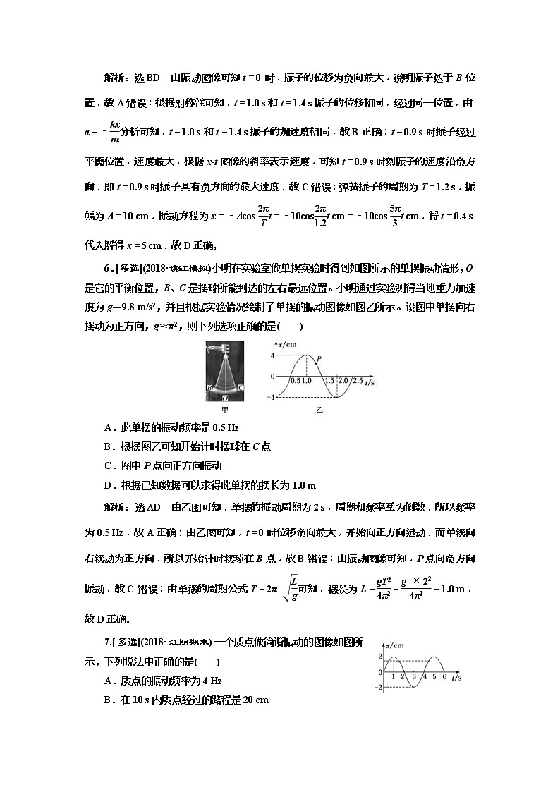 (江苏版)2019届高考物理一轮复习课时检测43《 机械振动》(含解析)03