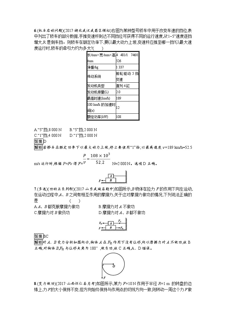 2019届高考物理一轮复习课时规范练15《功和功率》(含解析)03