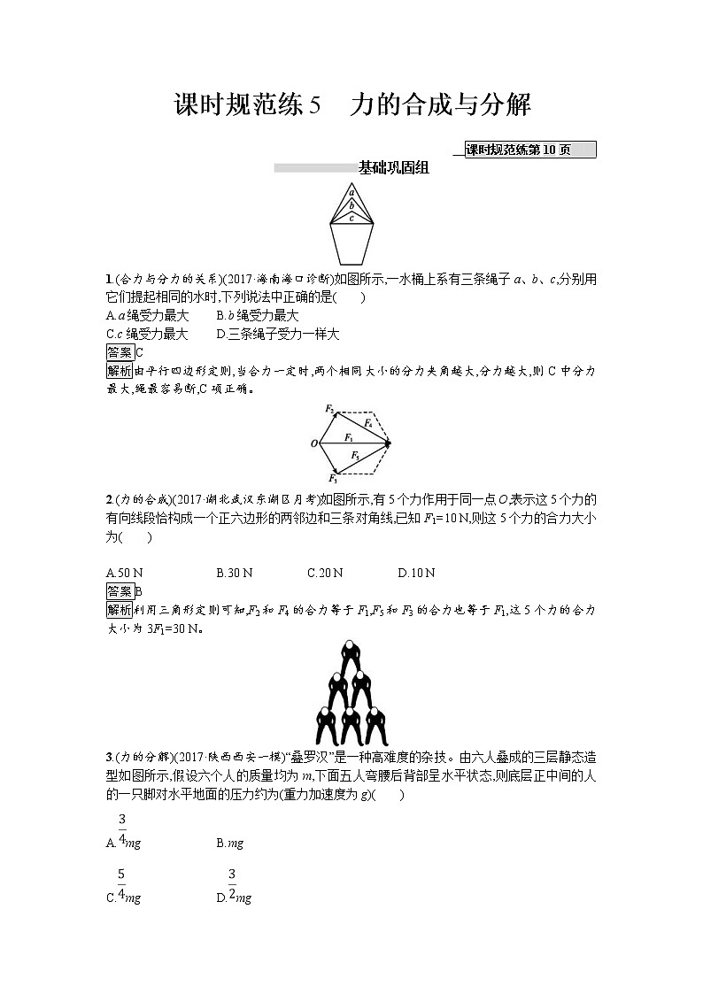 2019届高考物理一轮复习课时规范练05《力的合成与分解》(含解析)01