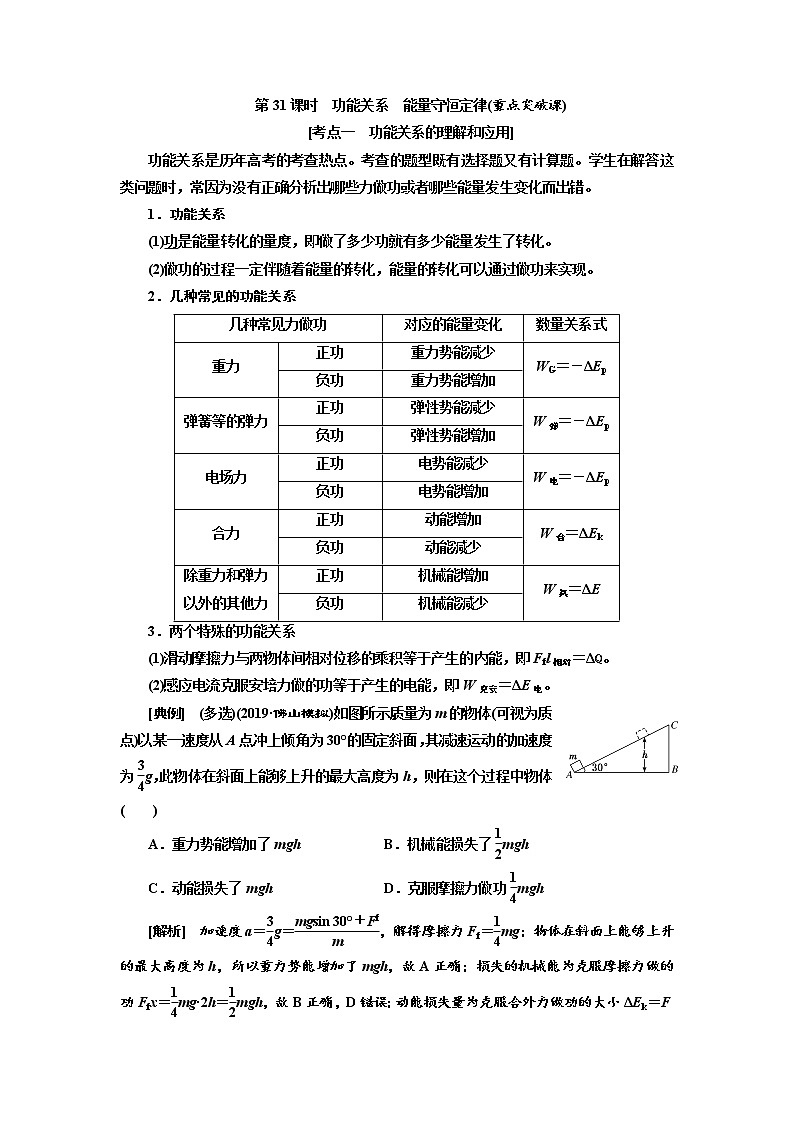 2020高考物理新创新大一轮复习新课改省份专用讲义：第五章第31课时　功能关系　能量守恒定律（重点突破课）01