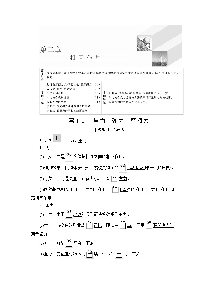 2020高考物理一轮复习学案：第二章第1讲重力　弹力　摩擦力01