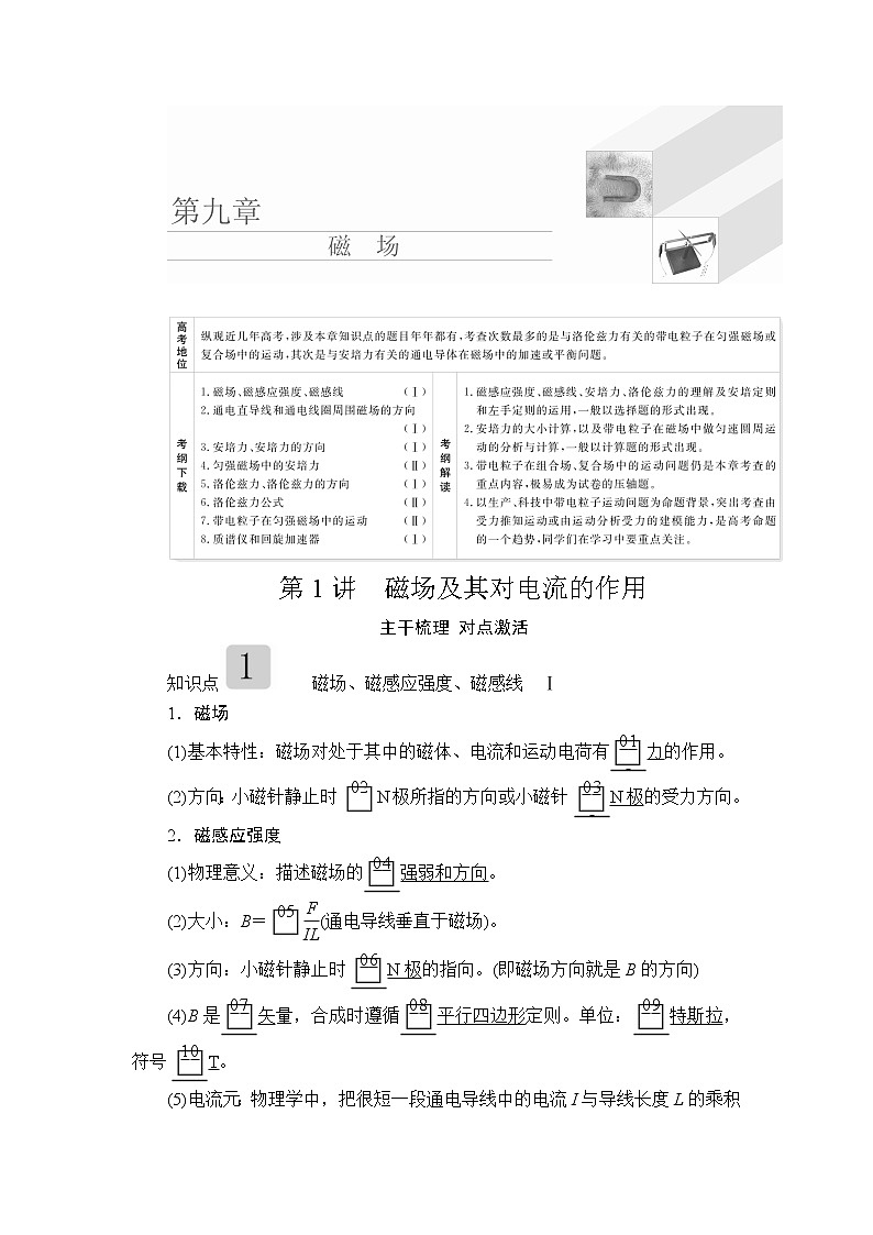 2020高考物理一轮复习学案：第九章第1讲磁场及其对电流的作用01