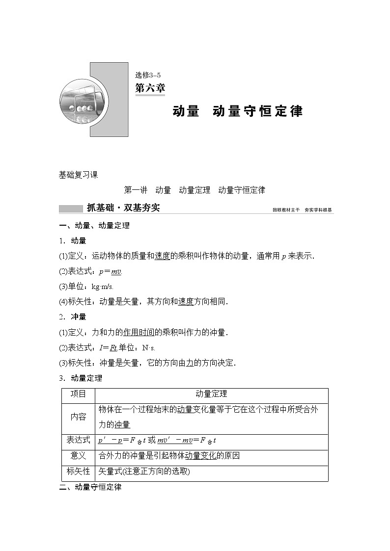 2020年高考物理新课标第一轮总复习讲义：第六章第一讲　动量　动量定理　动量守恒定律01
