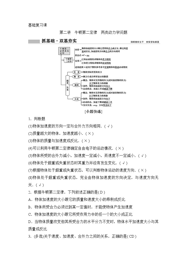2020年高考物理新课标第一轮总复习讲义：第三章第二讲　牛顿第二定律　两类动力学问题01