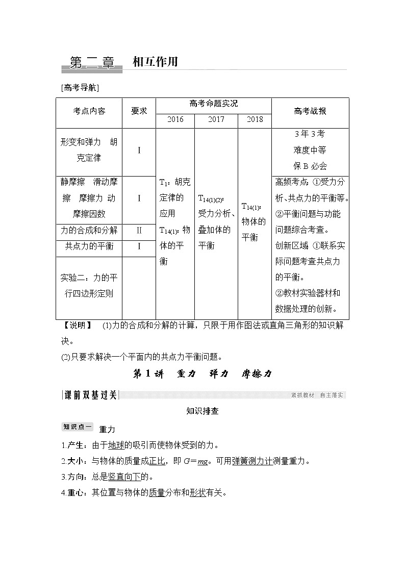 2020版物理优一轮江苏专用版讲义：第二章相互作用第1讲第1页
