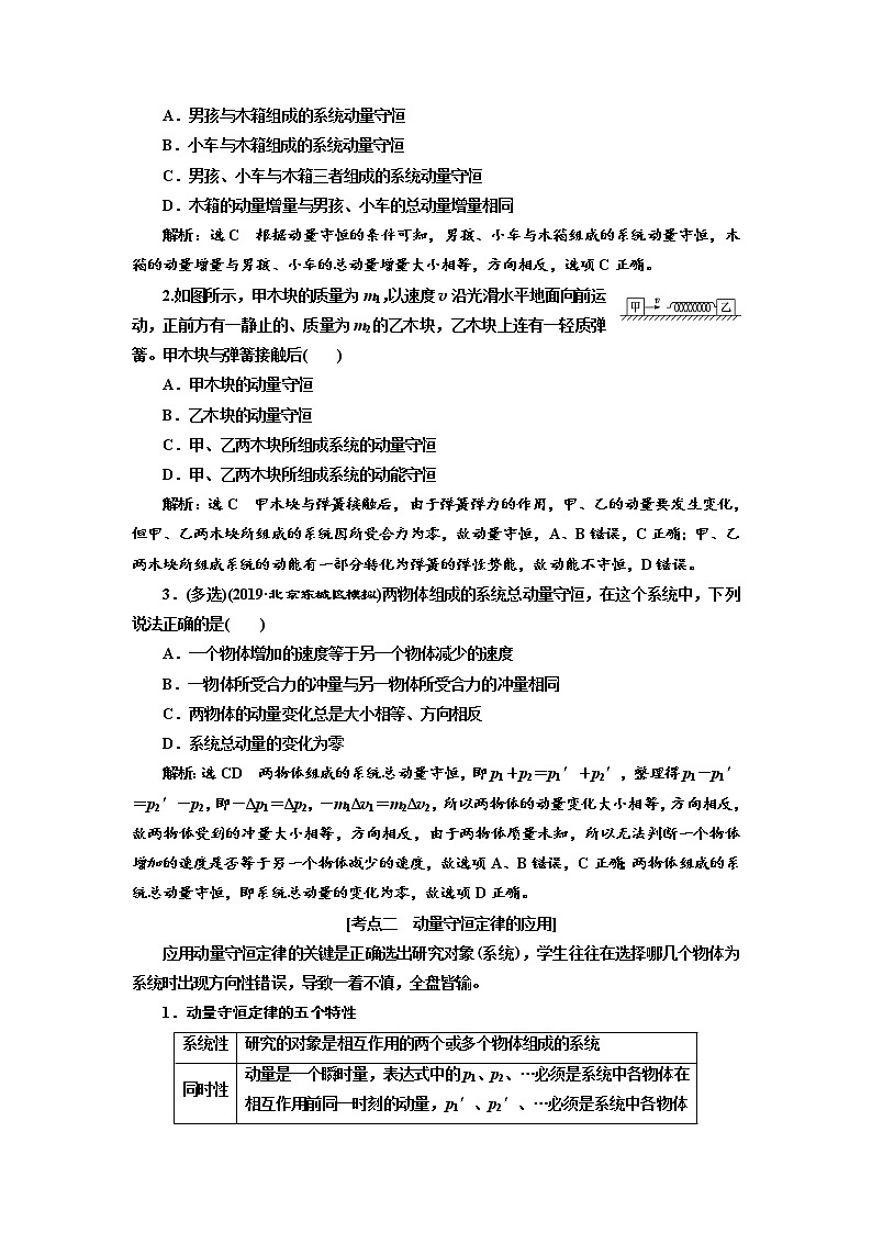 2020高考物理新创新大一轮复习新课改省份专用讲义：第六章第35课时　动量守恒定律（重点突破课）02