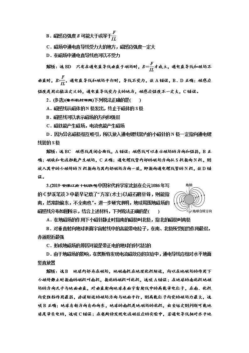 2020高考物理新创新大一轮复习新课改省份专用讲义：第十章第58课时　磁场及其对电流的作用（双基落实课）02