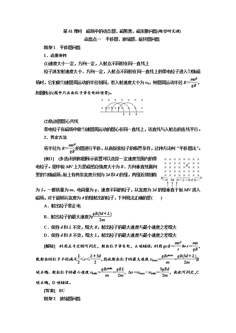 2020高考物理新创新大一轮复习新课改省份专用讲义：第十章第61课时　磁场中的动态圆、磁聚焦、磁发散问题（题型研究课）01