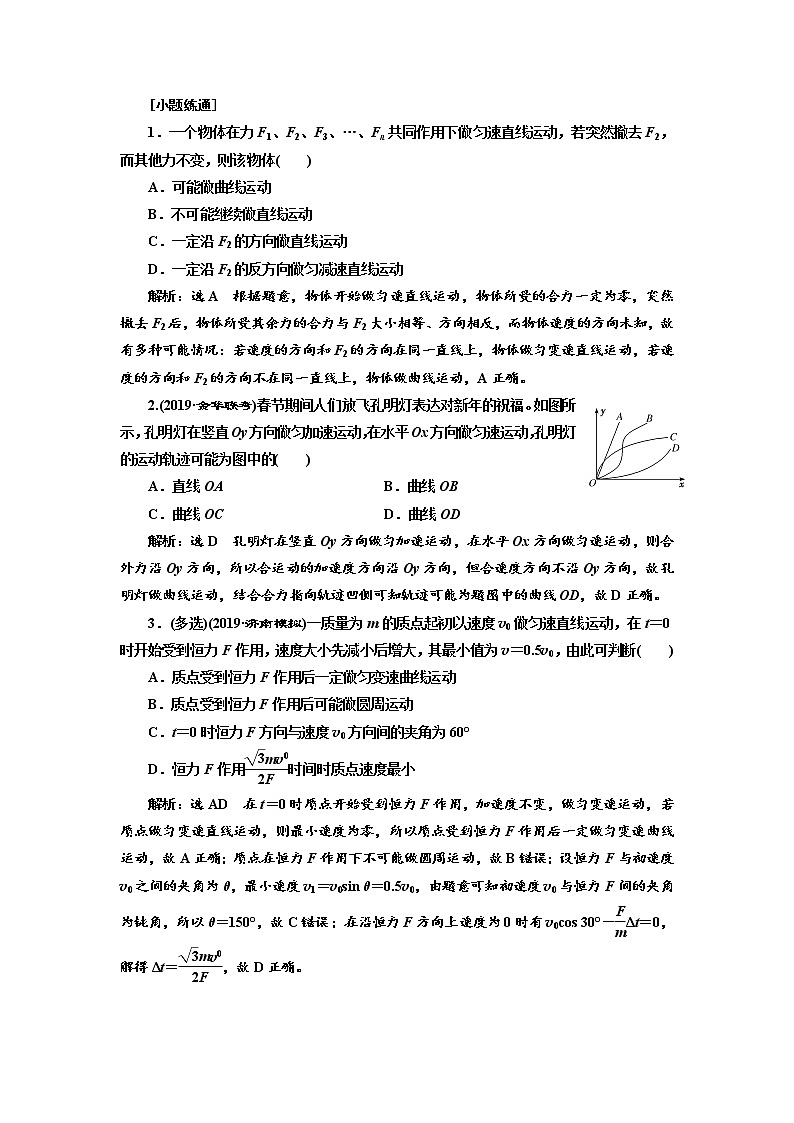 2020高考物理新创新大一轮复习新课改省份专用讲义：第四章第20课时　运动的合成与分解（双基落实课）02