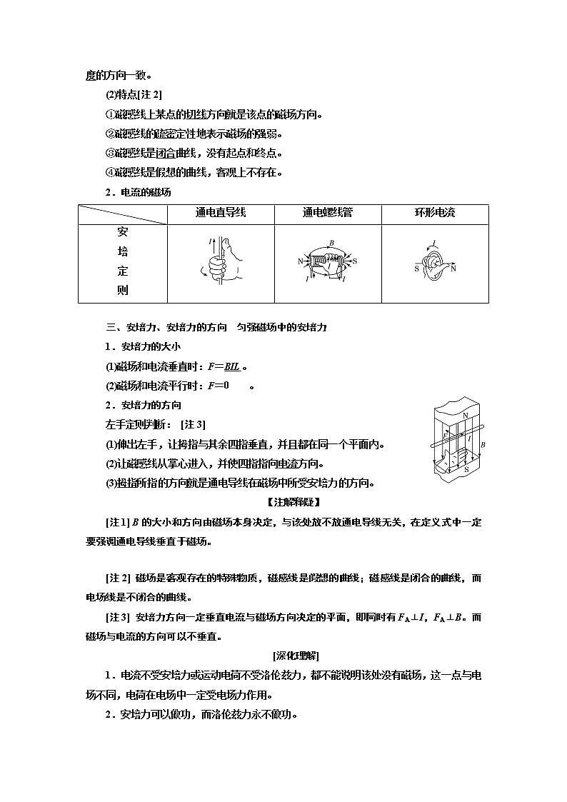 2020版高考一轮复习物理新课改省份专用学案：第九章第1节磁场的描述磁场对电流的作用02