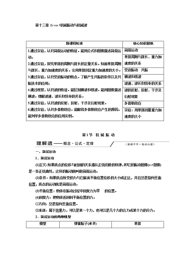 2020版高考一轮复习物理新课改省份专用学案：第十三章第1节机械振动01