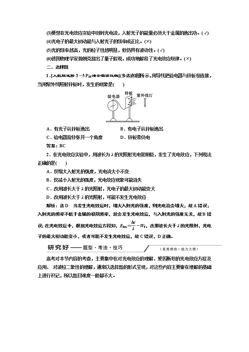 2020版高考一轮复习物理新课改省份专用学案：第十五章第1节光电效应波粒二象性第3页