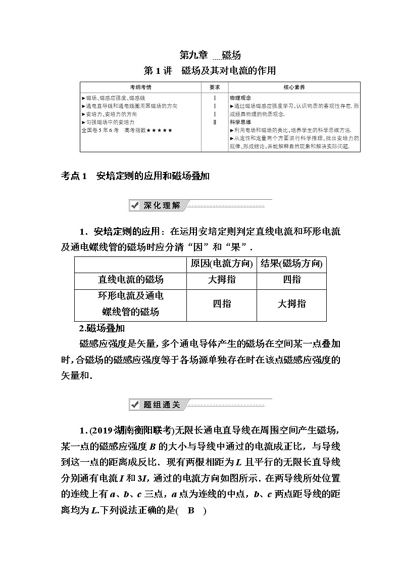 2020《复习方案》高考物理人教版一轮复习讲义：第九章第1讲　磁场及其对电流的作用01