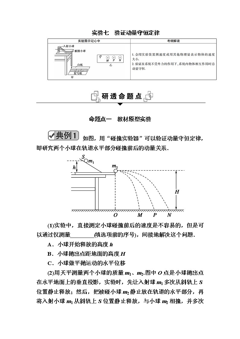 2020《复习方案》高考物理人教版一轮复习讲义：第六章实验七　验证动量守恒定律01