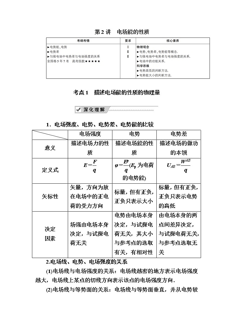 2020《复习方案》高考物理人教版一轮复习讲义：第七章第2讲　电场能的性质第1页