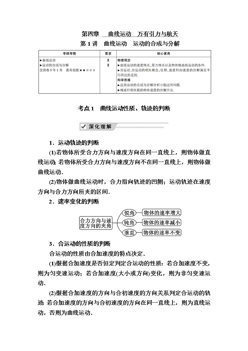 2020《复习方案》高考物理人教版一轮复习讲义：第四章第1讲　曲线运动　运动的合成与分解01
