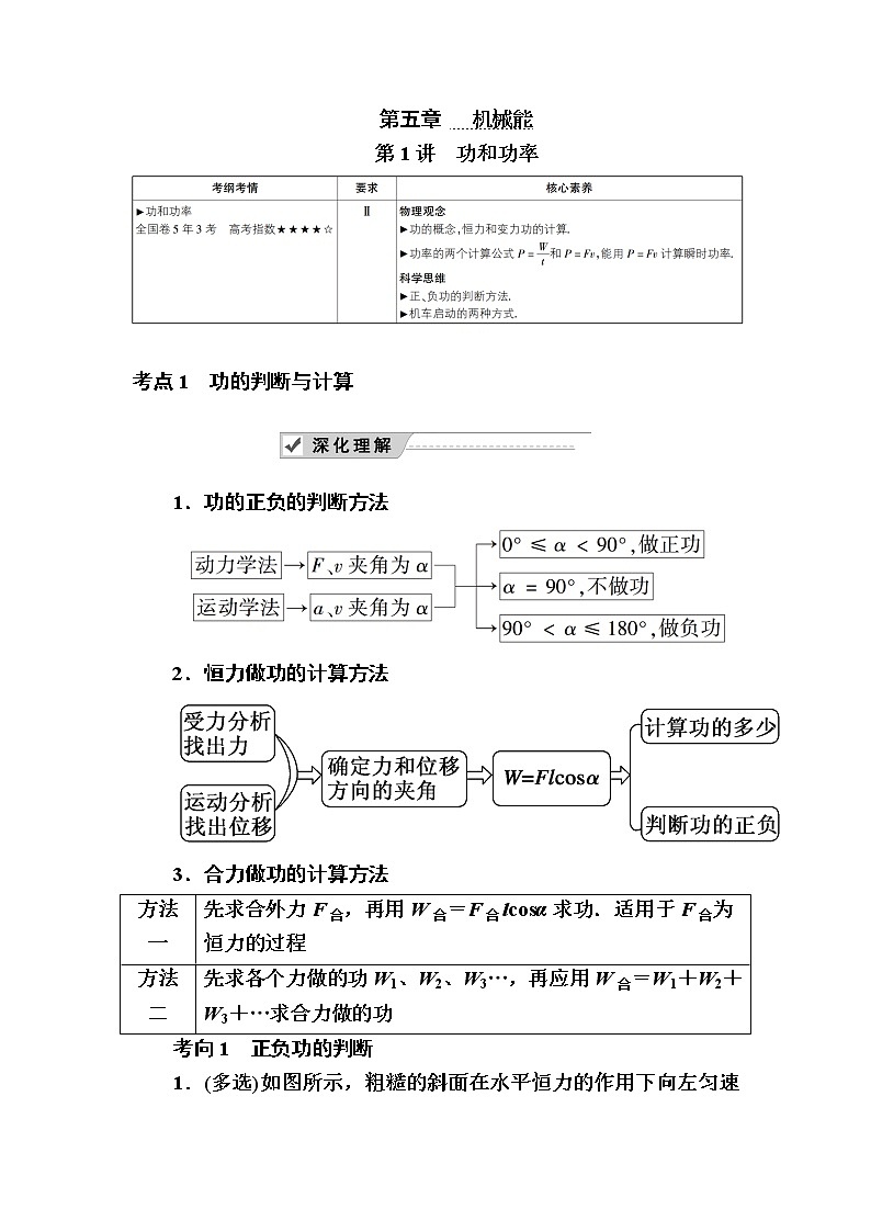 2020《复习方案》高考物理人教版一轮复习讲义：第五章第1讲　功和功率01