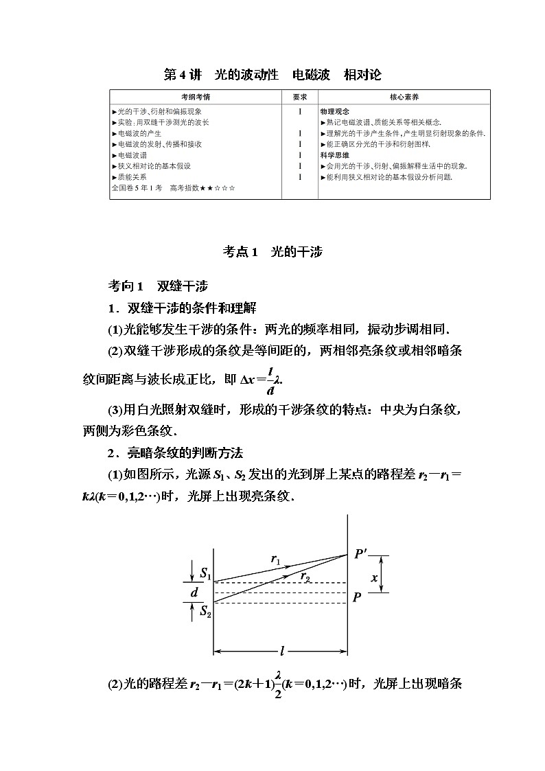2020《复习方案》高考物理人教版一轮复习讲义：选修3－4第4讲　光的波动性　电磁波　相对论第1页