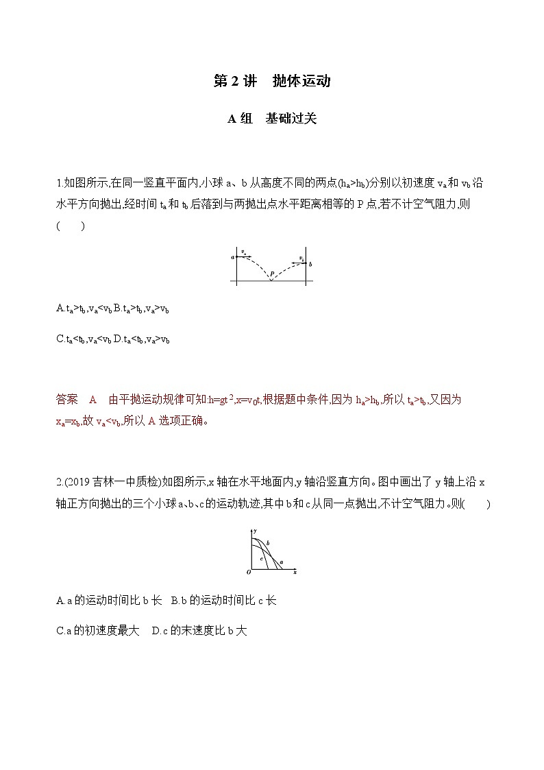 2020版高考物理人教版一轮复习夯基提能作业本：第四章02-第2讲　抛体运动第1页