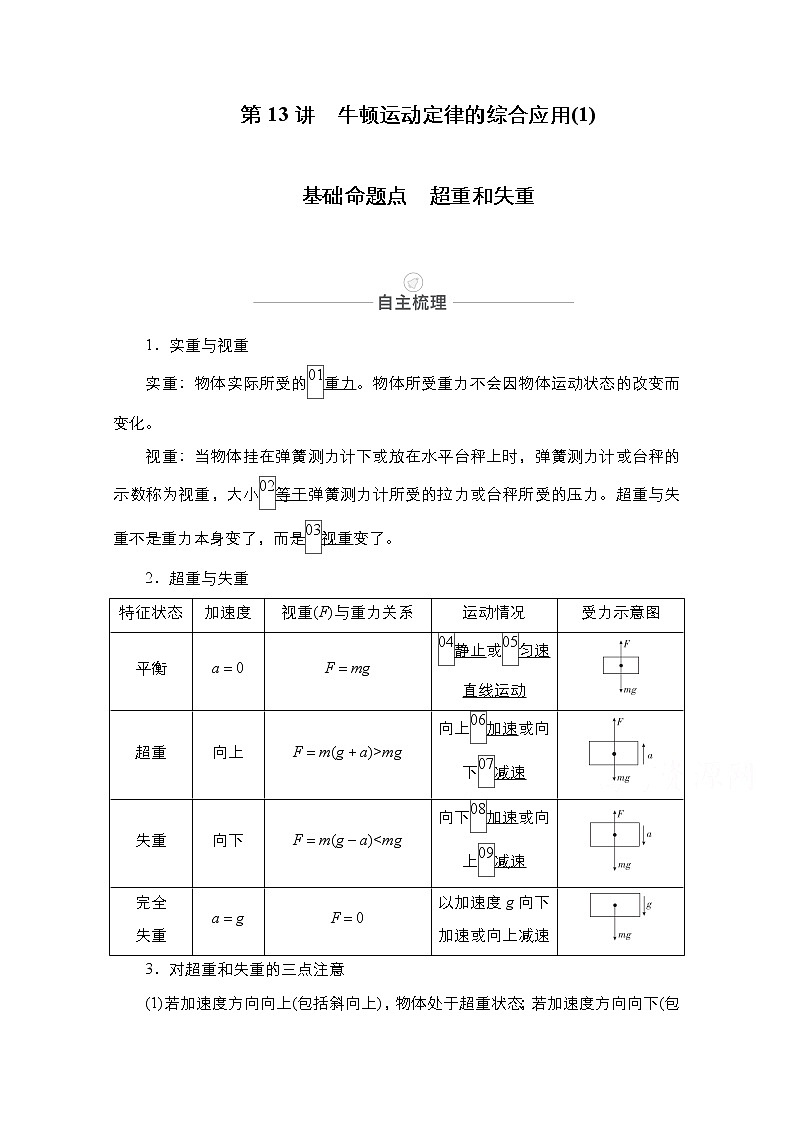 2021届高考物理人教版一轮创新教学案：第13讲　牛顿运动定律的综合应用（1）01