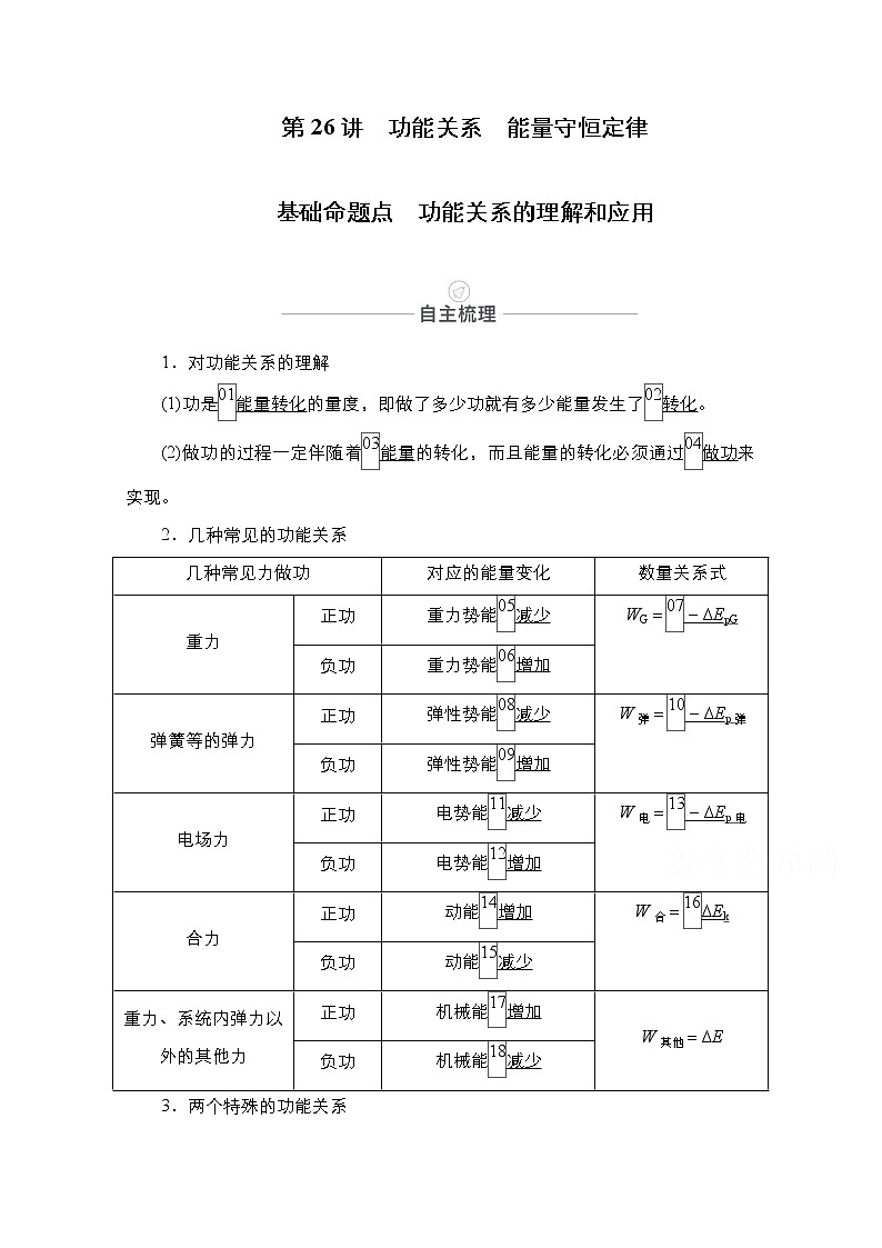 2021届高考物理人教版一轮创新教学案：第26讲　功能关系　能量守恒定律01