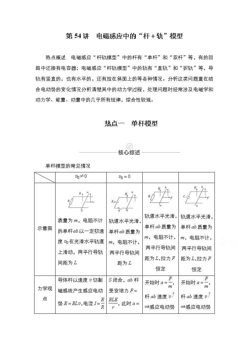 2021届高考物理人教版一轮创新教学案：热点专题7　第54讲　电磁感应中的“杆＋轨”模型01