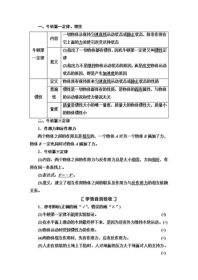 2021届高考物理一轮复习学案：第3章第1节　牛顿第一定律　牛顿第三定律第2页