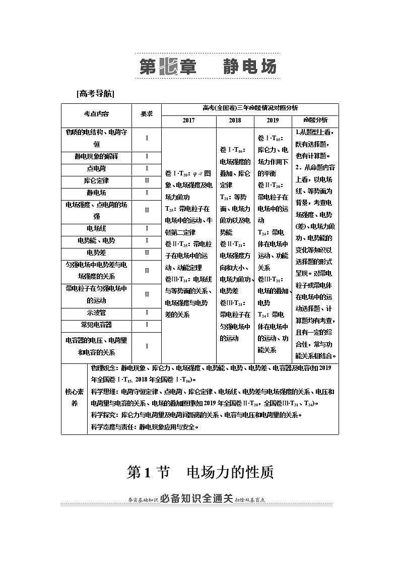 2021届高考物理一轮复习学案：第7章第1节　电场力的性质01
