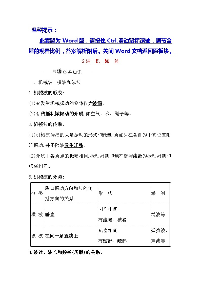 2021版物理全能大一轮复习人教版讲义：选修3-41.2　机　械　波　01