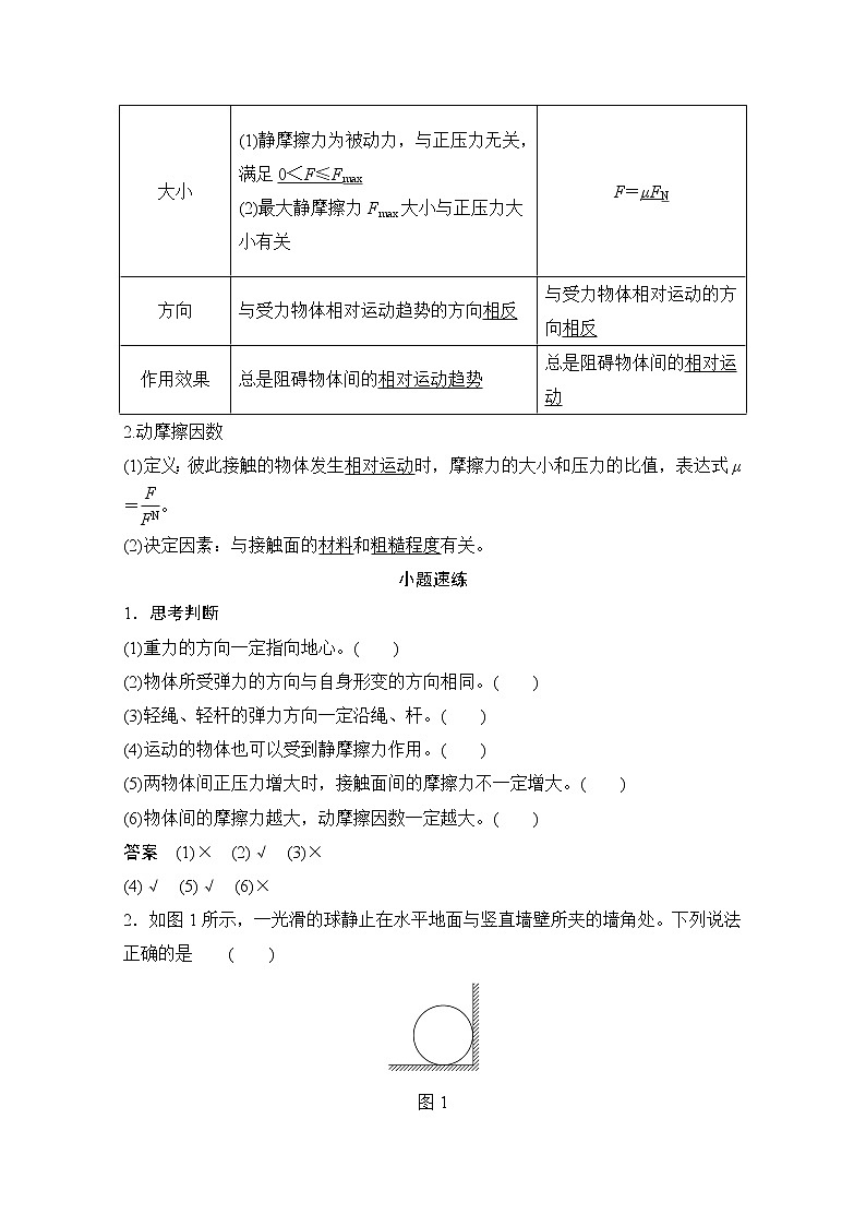 2021高考物理人教版一轮复习学案作业：必修1第二章第1讲重力　弹力　摩擦力03
