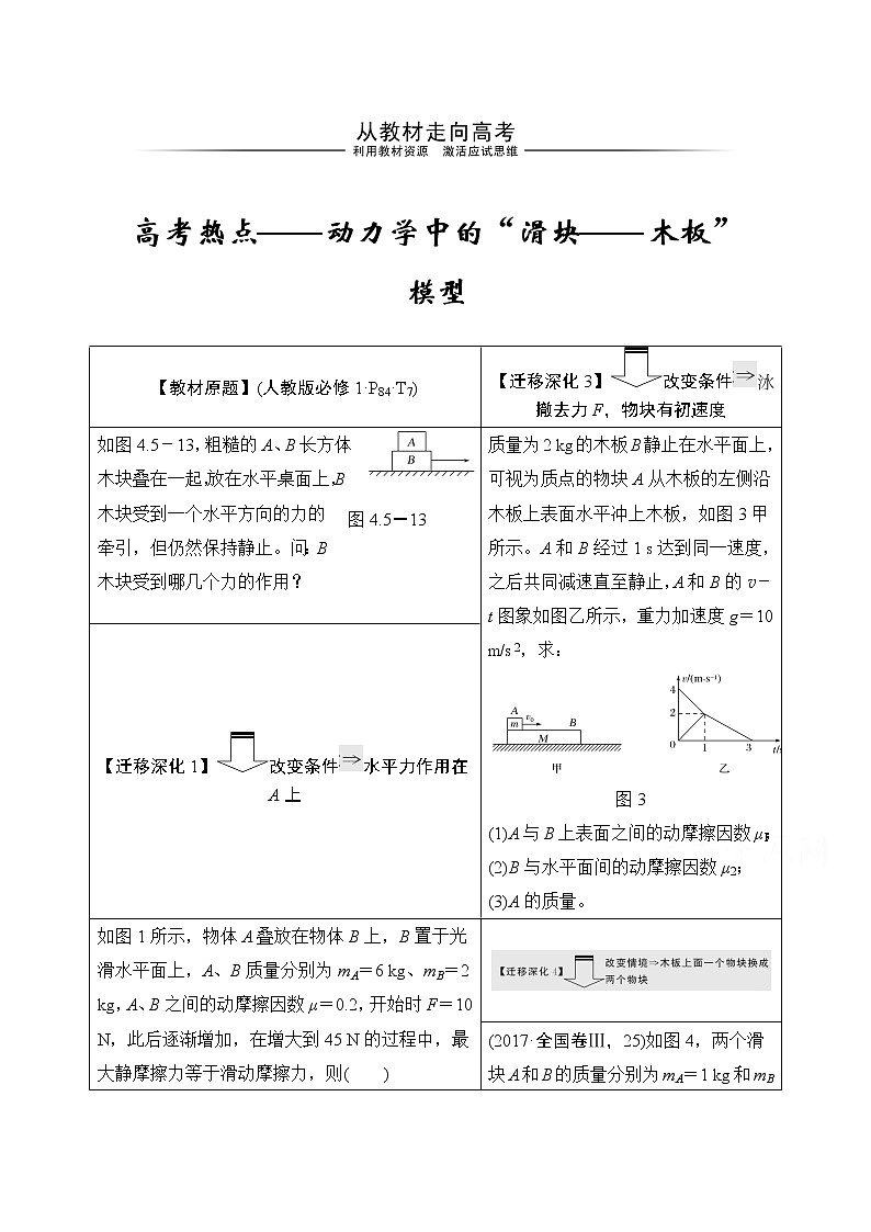 2021高考物理人教版一轮复习学案作业：必修1第三章从教材走向高考01