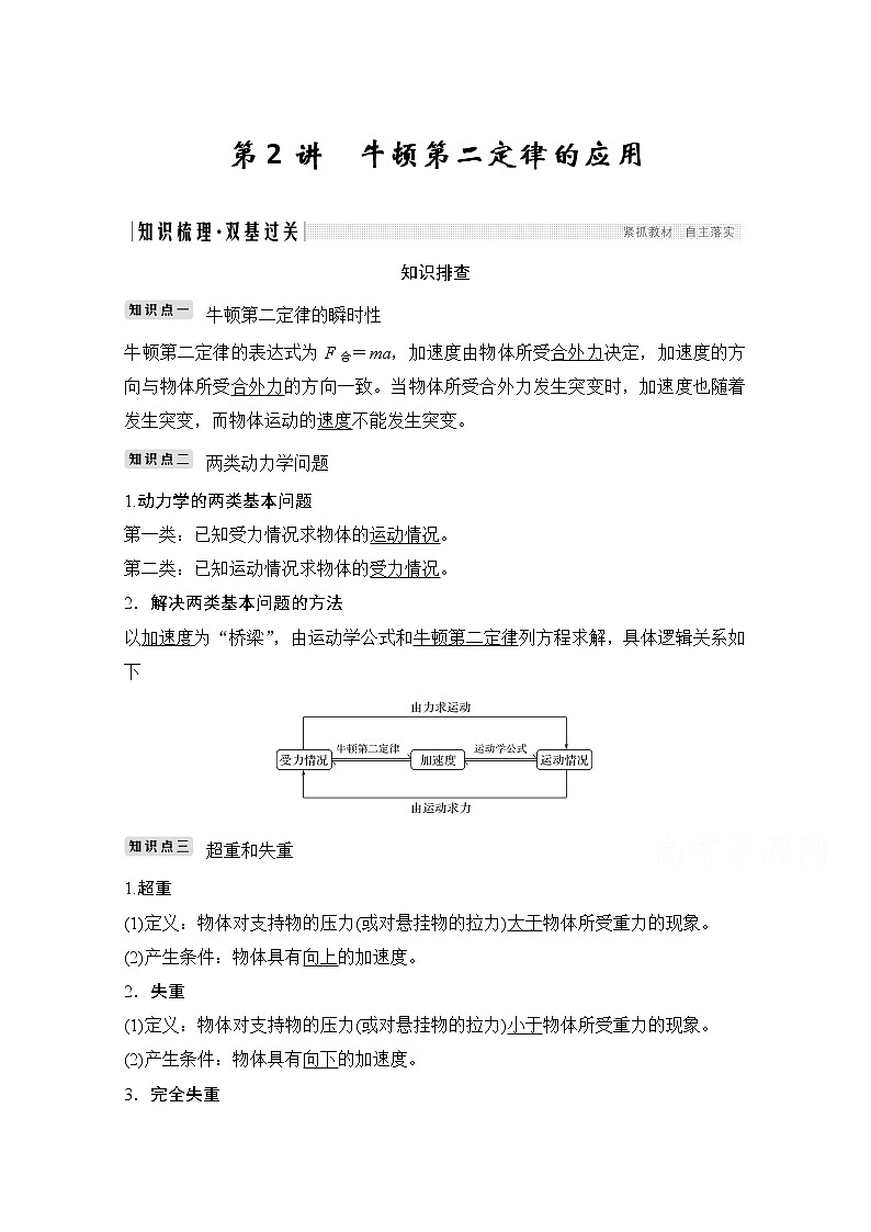 2021高考物理人教版一轮复习学案作业：必修1第三章第2讲牛顿第二定律的应用01