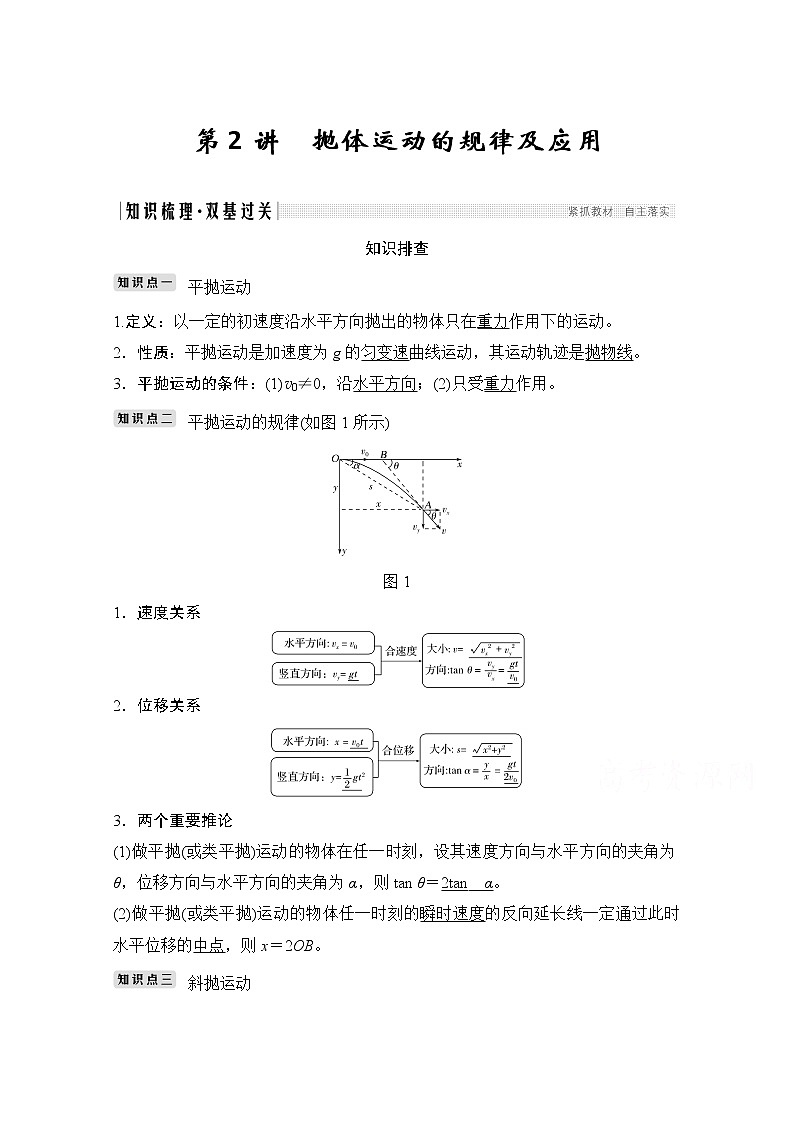 2021高考物理人教版一轮复习学案作业：必修2第四章第2讲抛体运动的规律及应用01