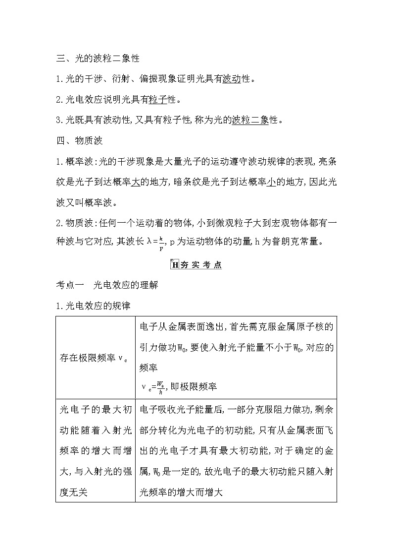 2021版人教版高三物理一轮复习基础梳理：第十一章　课时3　光电效应　光的波粒二象性 学案02